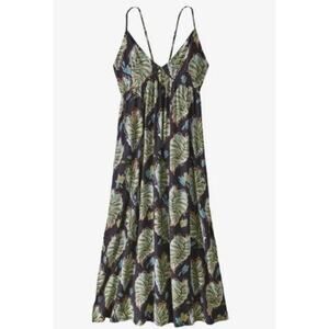Patagonia Pataloha Strappy Maxi Dress L Hawaiian Floral Blue Pockets Sleeveless